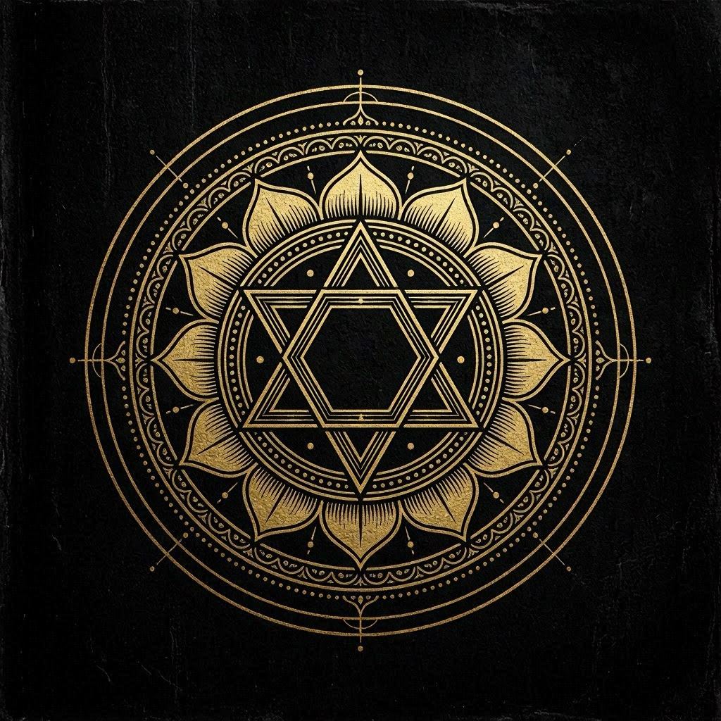 Anahata - Le Symbole du Chakra du Coeur, Yantra symbole sacré du Chakra du Cœur représenté par un lotus à douze pétales et deux triangles entrelacés.