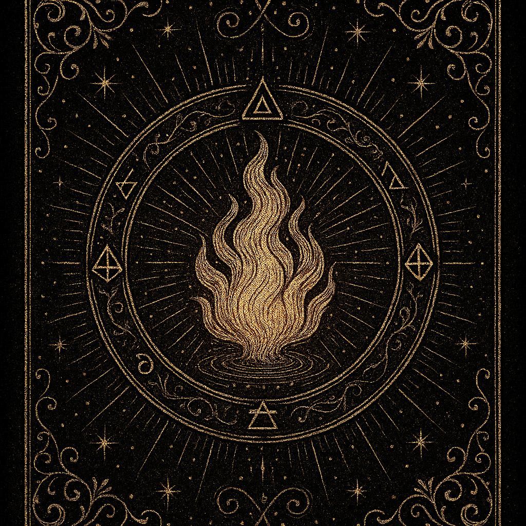 Symbole de la Flamme représentant la transformation, la lumière intérieure et l'énergie du feu dans le Grimoire d'Alchymia Elyanna.