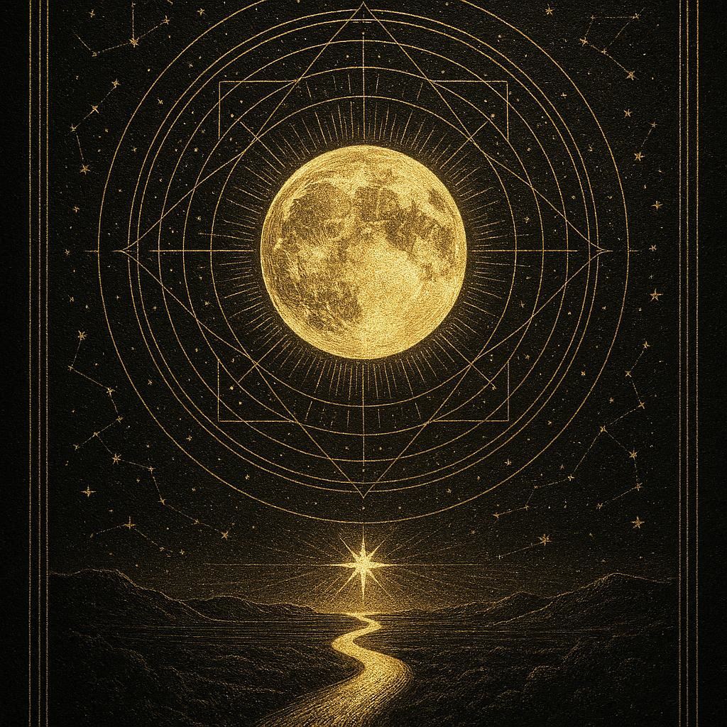 La Pleine Lune - illustration symbolique, représentant son énergie d'accomplissement, de révélation et de pleine lumière.