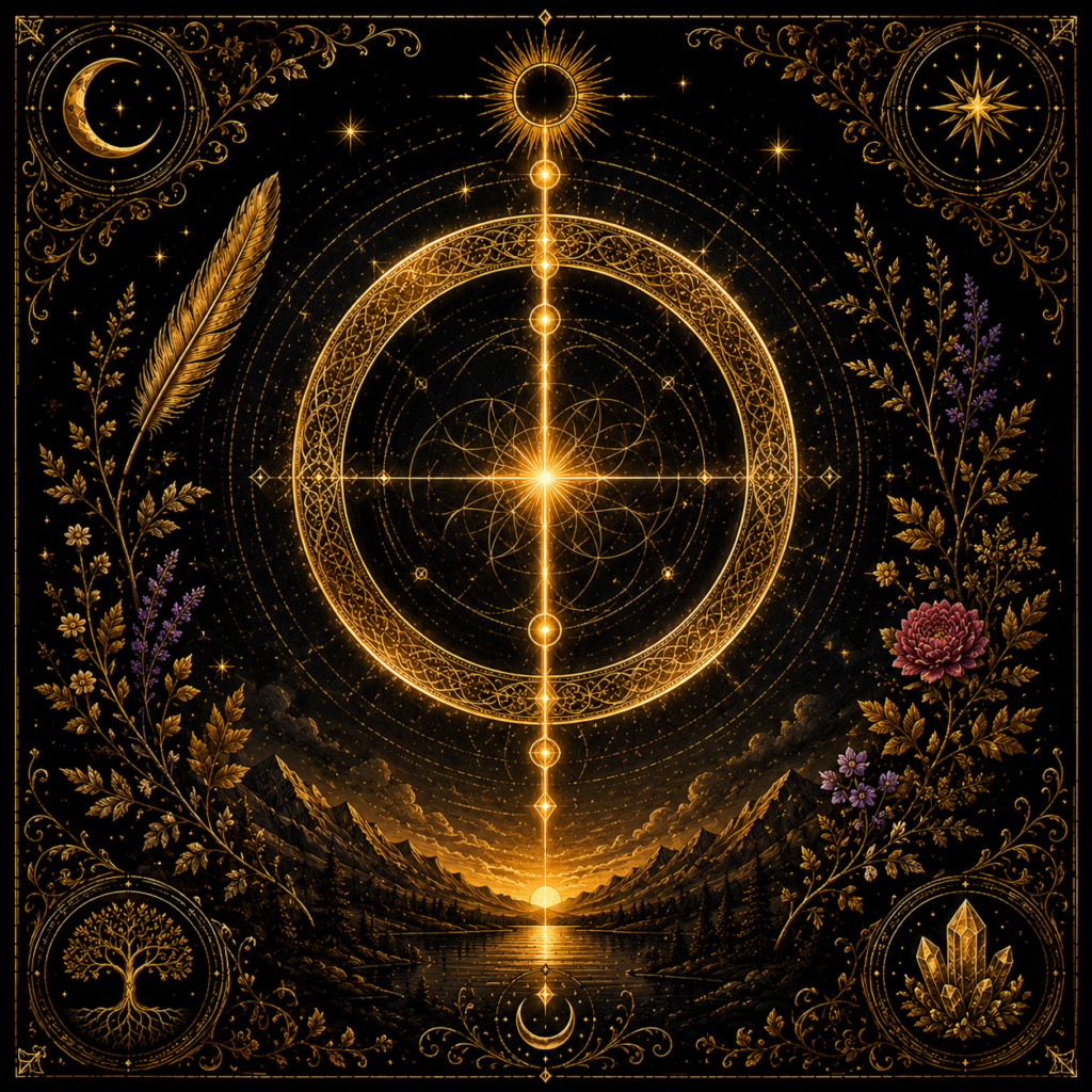 Illustration symbolique du Cercle Traversé, archétype de l'incarnation, du passage et de l'union entre le Ciel et la Terre.