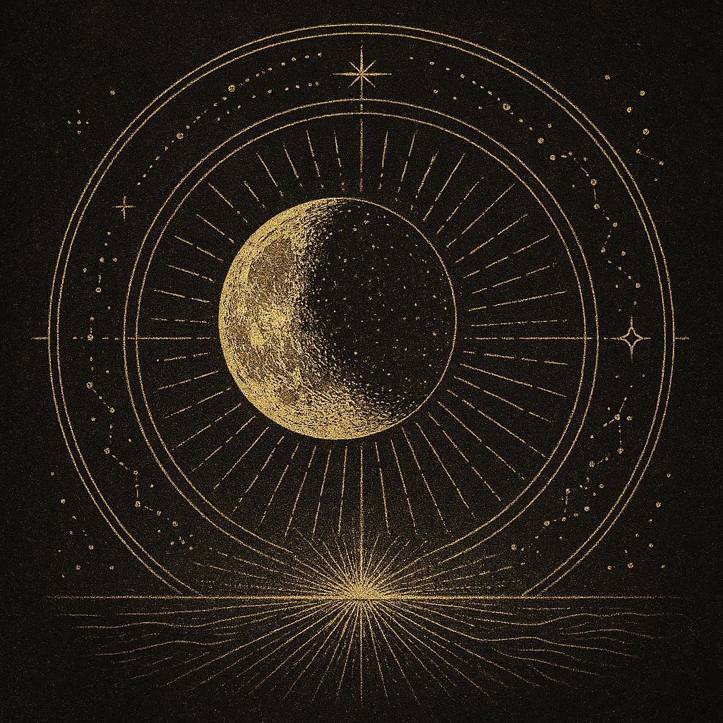 Illustration de la Lune Gibbeuse Décroissante - Phase lunaire de partage, gratitude et transmission.