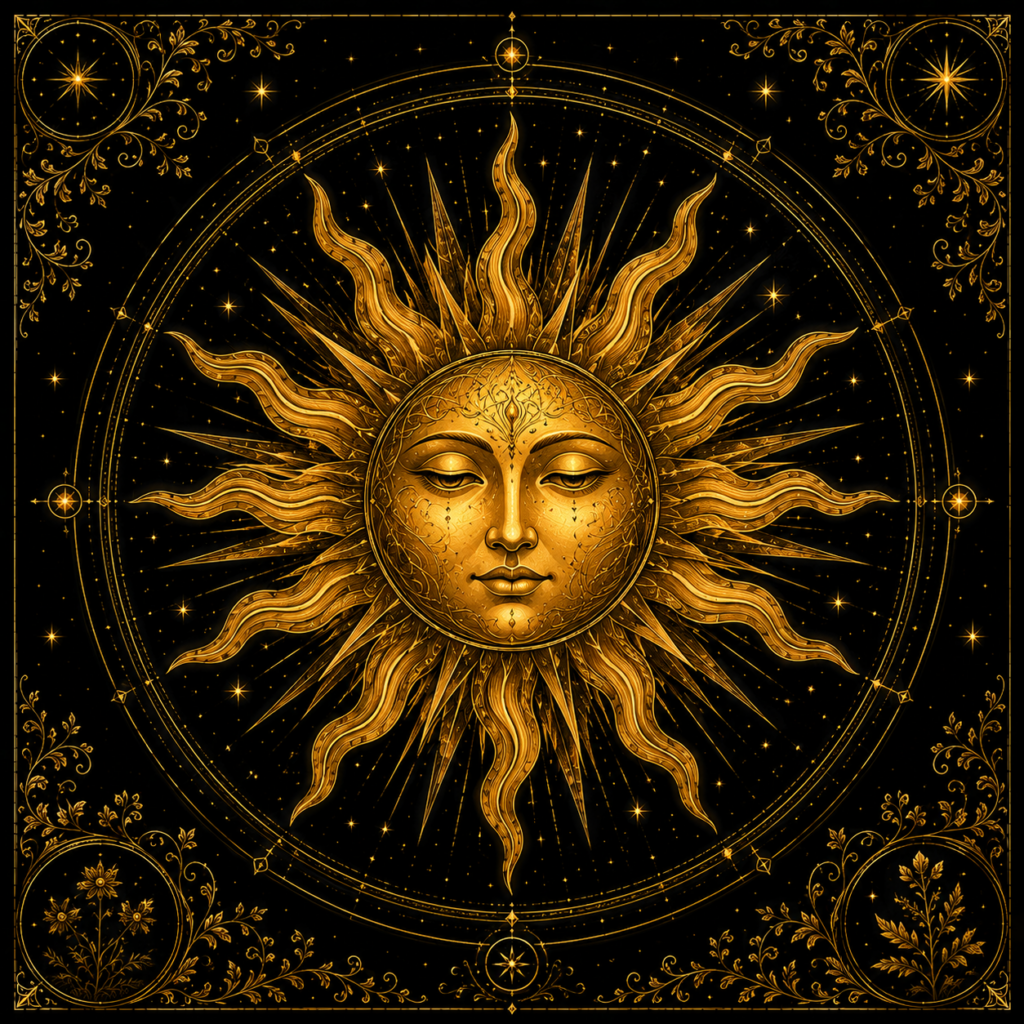 Illustration symbolique du Soleil, archétype de la lumière, de la vitalité, de la conscience et de l'énergie créatrice.