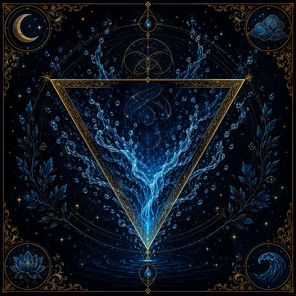 Illustration symbolique du Triangle de l'Eau, archétype de l'intuition, de la fluidité, de la réceptivité et de la profondeur émotionnelle.